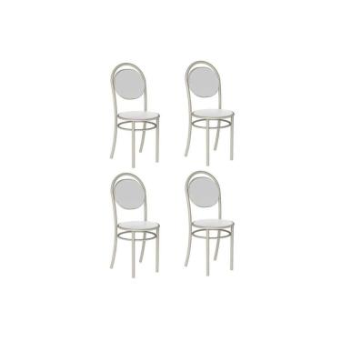 Imagem de Cadeira Sala de Jantar 190 Aço Kit 4 Uni Prata/Courano Branco - Carraro