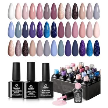 Imagem de beetles Gel Polish Kit De Esmaltes Em Beetles, 23 Peças Nude Rosa Branco Cinza Azul Bebê Glitters Conjunto Com Top Coat Fosco Brilhante E Base Coatcollection Uv Soak Off Manicure Presente Para Mulhe