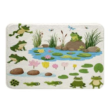Imagem de Tapetes de banho de sapo de desenho animado para banheiro meninos decoração kawaii tapetes de banheiro botânicos florais para crianças adolescentes ultra macios impressão animal tapetes de banho para banheira de chuveiro natureza acessórios de banheiro 16" x 24"