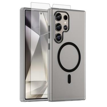 Imagem de Asuwish Capa de telefone para Samsung Galaxy S24 Ultra 5G, compatível com Magsafe Magnetic, protetor de tela, capa protetora à prova de choque traseira fosca translúcida S24Ultra 24S S 24 24Ultra