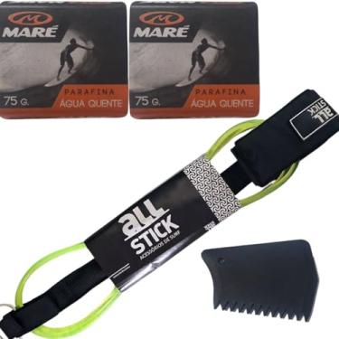 Imagem de Leash Cordinha Prancha De Surf Regular 6mm + 2 Parafina + Porta Parafina + Raspador Strep Resistente e Performance Kit Surf Completo (Agua Quente, Verde)