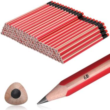 Imagem de Seajan 96 lápis jumbo 6B, grande, gordo, grosso, refil de lápis triangulares com borracha lápis grande de 17 cm para crianças iniciantes pré-escolares, jardim de infância, escola, escritório