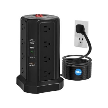 Imagem de Fararaka Filtro De Linha Com Protetor Contra Surtos, 5 Portas Usb, 16 Tomadas Ca, 13A, Cabo Extensão 3 Metros, Múltiplas Tomadas, Proteção Torre Para Dormitório Escritório (3 Metros + Ca 2 A C)