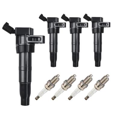 Imagem de Pacote de bobinas de ignição UF611 e velas de ignição irídio (conjunto de 4) compatível com Hyundai Equus Genesis Sonata Tucson Kia Borrego K900 Optima Sorento 2.0L 2.4L 4.6L 5.0L L4 V8, para 27300