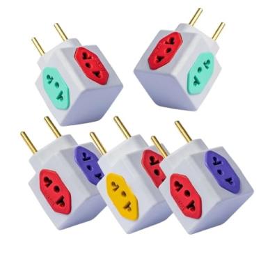 Imagem de KIT 5 Adaptador Tomada Benjamin Cubo, 4 Entradas Tomada - Bivolt 110v 220v, 10a 20a - Cores Sortidas