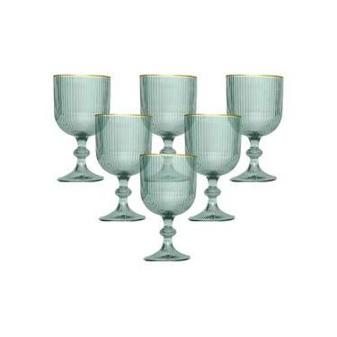 Imagem de Conjunto de Taças L`Hermitage Cameratta 365ml com Borda Dourada em Cristal Ecológico Verde - 6 Peças