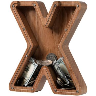 Imagem de Letra X grande de madeira carregada de cofrinho para crianças, meninos e meninas