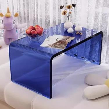 Imagem de Mesa De Centro Em Forma De C Mesa Lateral De Acrílico Transparente 12mm De Espessura Mesa Lateral De Acrílico Moderno Para Quarto Sala De Estar E Pátio, Bianco, 60x40x40cm