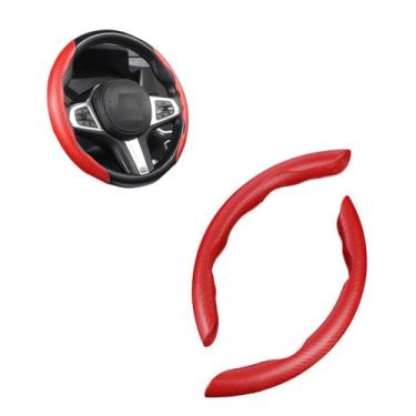 Imagem de Capa de volante, 2 peças de fibra de carbono vermelha antiderrapante delicada sensação de mão meia embalagem capa universal para muitos carros (vermelho)