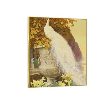 Imagem de Pintura famosa arte de parede - pavão branco - impressão de imagem de animal em tela - pintura de arte para decoração de parede de sala de estar - pôster de reproduções 70 x 85 cm 28 x 33 polegadas