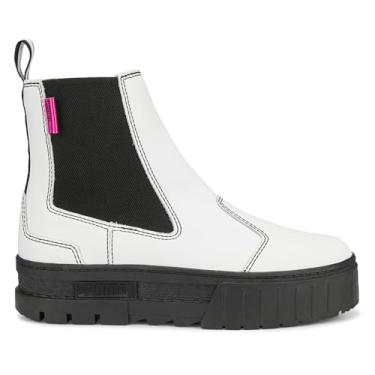 Imagem de PUMA Botas femininas Mayze Chelsea Pop bico redondo sem cadarço salto baixo 2,5-5 cm - preto, branco - tamanho 10 M