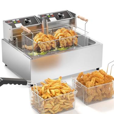 Imagem de TANGME Fritadeira comercial, fritadeira elétrica de bancada de cesta tripla atualizada 23,25 Qt fritadeira de óleo única para fritar um peixe inteiro com limitador de temperatura, certificado UL