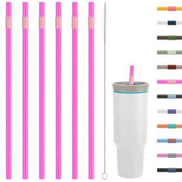 Imagem de Canudos de substituição compatíveis com copo de viagem Owala de 1,134 g - inclui 6 canudos e 1 pacote de escova de limpeza (rosa vermelha)