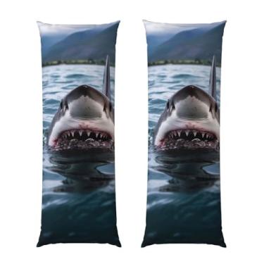 Imagem de Capa de travesseiro corporal com zíper oculto, fronha longa de microfibra macia e respirável para travesseiro corporal, capas de travesseiro de tubarão no lago para presente de dormir 50 x 137 cm