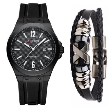 Imagem de Relógio Curren Casual Masculino Silicone + Pulseira Couro