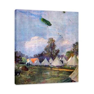 Imagem de Kite Balloons John Lavery Iconic Realist Portrait & War Scene Canvas Art – Decoração de parede irlandesa atemporal para casa emoldurada 30 x 36 cm
