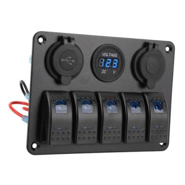 Imagem de Generic 5 Painel de Interruptor de 5, IP65 Resistente à água DC 12-24V Painel de Interruptor de Gangue de Gangues Duplo de Cigarro USB Liga de Alumínio de Isqueiro USB Liga (Azul)