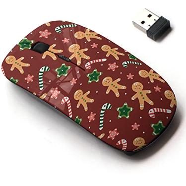 Imagem de Mouse sem fio de 2,4 G com design de padrão fofo para todos os laptops e desktops com nano receptor - doces masculinos de gengibre de Natal
