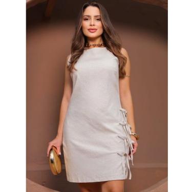 Imagem de Vestido Feminino Linho Elegante Com Detalhes Em Laços - Rezes Moda, Nu