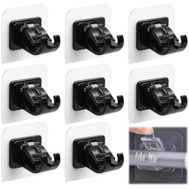 Imagem de Tendiren Suporte de varão de cortina sem perfuração, 8 peças, autoadesivo livre de unhas, ganchos de parede para varão de cortina, suporte de toalha de cortina ajustável, gancho de fixação para casa, banheiro, cozinha e hotel (preto)