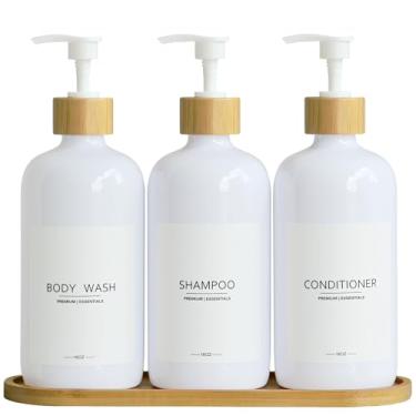 Imagem de Conjunto de dispensador de xampu e condicionador – Shampoo Condicionador Dispensador de Sabonete Corporal com Bomba de Bambu – Dispensador de Sabão de Banho para Decoração de Banheiro, Hotel, Airbnb
