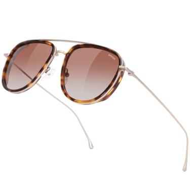 Imagem de BIRCEN Óculos de sol polarizados acetato para mulheres: óculos de sol de proteção UV - Óculos de sol aviador com armação vintage para férias na praia, Azul-petróleo degradê, Large