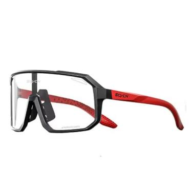 Imagem de Óculos de Sol Esportivo SCYCN, Fotocromático, Armação Preta e Vermelha, Lentes Adaptáveis à Luminosidade