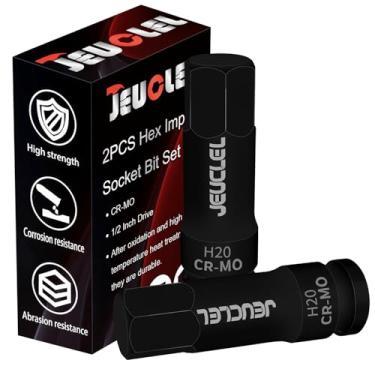 Imagem de JEUCLEL 2 peças de soquete hexagonal de 20 mm, soquete Allen de acionamento de impacto H20 de 1/2 polegada, adaptador de chave de fenda sextavada de aço Cr-Mo para chaves catracas elétricas parafusos