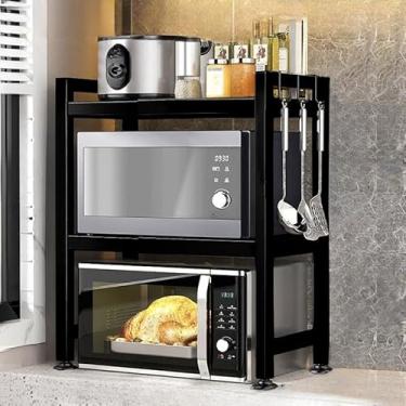 Imagem de Suporte de Microondas Ajustável em Aço Carbono Prateleira de 2 or 3 Camadas,Resistente e Multifuncional(2 camada)
