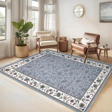 Imagem de GarveeHome Tapetes florais laváveis para sala de estar, 20 x 25 cm, macio, antiderrapante, tapete para sala de jantar, grande estampa geométrica, para quarto, pilha baixa, resistente a manchas, tapete