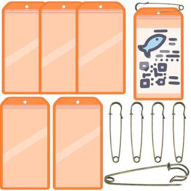 Imagem de Geyee Pacote com 6 suportes para licença de pesca e caça, à prova d'água, fluorescente, com 6 pinos de segurança de bronze, resistente, para proteção de licença, caça, cervo, temporada de suprimentos