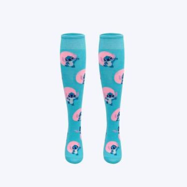 Imagem de Meia Cano 3/4 Feminina Stitch Puket 010605446 Azul, Azul, Rosa, 34