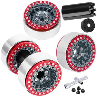 Imagem de BRCatWPark RC 1.9 Dually Beadlock Wheels Rims w/Adjustable Offset for 1/10 TRX4 TRX6 SCX10 SCX10 II 90046 SCX10 III AXI03007 SCX10 Pro Gen7/8 D90 VS4-10 MST CFX RC Crawler Car,4Pcs Alloy Rim,Titanium