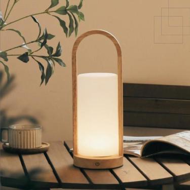 Imagem de Luminária Abajur Led Detalhe em Madeira Touch Recarregável Mesa Cabece