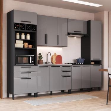 Imagem de Cozinha Modulada Completa Fidelitá Mônaco 6 Peças 320cm 13 Portas 4 Gavetas Sem Tampo Chumbo/titânio
