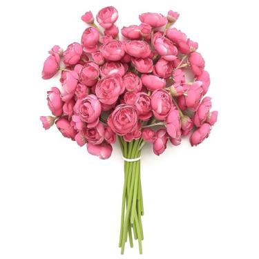 Imagem de Floroom Flores artificiais de ranúnculo, 18 peças, mini ranúnculo de seda sintética fúcsia, flores de enchimento de casamento falsas para buquês de rosa choque, centros de mesa, decorações e arranjos