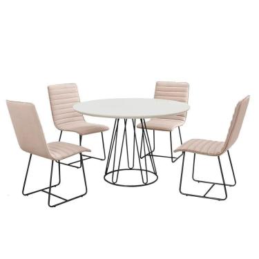 Imagem de Sala De Jantar 1,00M Base Preta Com 04 Cadeiras Laca Branco