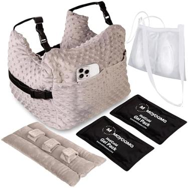 Imagem de MOYOAMA Pacote de pontos cinza luar: travesseiro de mastectomia IR com 2 pacotes frios, bolsa de chuveiro e travesseiro de cinto de segurança