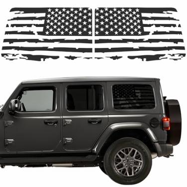 Imagem de Decalque de janela traseira da bandeira americana compatível com Jeep Wrangler JL JLU 2018-2024 2025 (versão de 4 portas), adesivo de vidro pré-cortado para janela traseira para Jeep Wrangler 2 peças