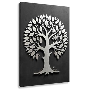 Imagem de Árvore da Vida Arte de Parede Impressão em Tela Decoração Harmonia da Vida Pintura Espiritual da Natureza Crescimento Raízes Preto Branco 40x60cmx1