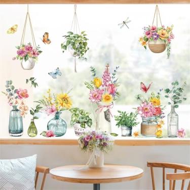 Imagem de decalmile Vasos de plantas para janela adesivos de janela flores trepadeiras penduradas plantas decalques de janela de vidro anticolisão portas de janela adesivos de janela