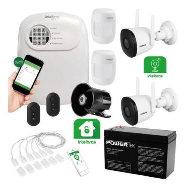 Imagem de Kit Alarme Intelbras com 8 Sensores Com Fio e 2 Câmeras WiFi Externas
