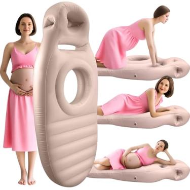 Imagem de KSFJEU Travesseiro inflável para gravidez com orifício para barriga e cabeça – colchão de ar de maternidade de corpo inteiro para dormir no estômago, dor nas costas e alívio de SPD – confortável