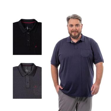 Imagem de Kit 3 Camisa Polo Masculina Plus Size Pique com Bolso Casual