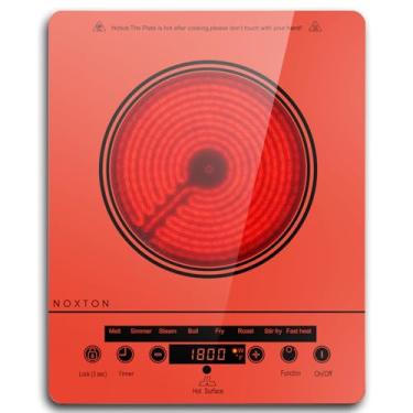 Imagem de Noxton Fogão elétrico portátil de 110 V, 1800 W, fogão elétrico de queimador único, placa elétrica de bancada, temporizador de 4 horas, 9 níveis de potência, trava de segurança infantil, compatível
