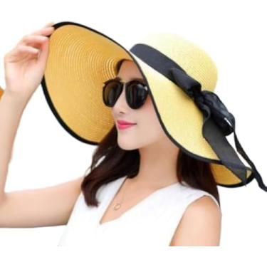 Imagem de Chapéu De Palha Sun Chapéu De Palha Chapéu De Aba Larga Dobrável Roll Up Floppy Beach Chapéus Para Mulheres Big Bowknot, 13, A