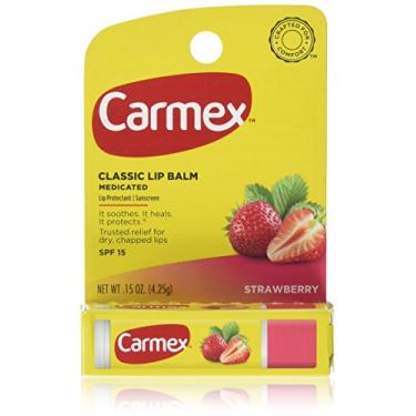 Imagem de Carmex Protetor labial hidratante Click-Stick FPS 15, morango, 4,3 g (pacote com 3)