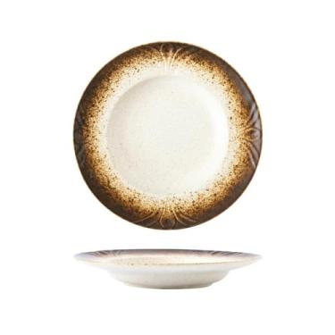 Imagem de Prato de cerâmica esmaltado redondo com laterais largas japonesas de tamanho grande requintado - "gergelim" 25,4 cm