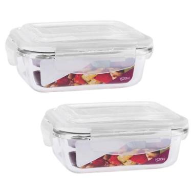 Imagem de Jogo de 2 Potes Hérmeticos De Vidro 1520ml Vai Ao Forno/Freezer/Microo