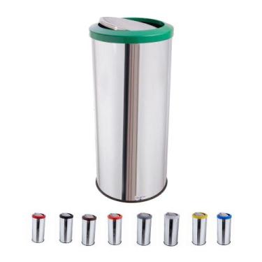Imagem de Lixeira Inox Com Tampa Basculante Lixeira Grande 50 Litros - CCM, Verd